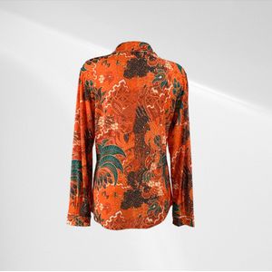 Angelle Milan - Oranje blouse met paarse bloemen - Travelstof - In 5 maten - Maat XXL