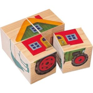 Selecta Spielzeug Blokkenpuzzel Boerderij Junior 10 Cm Hout 4-delig