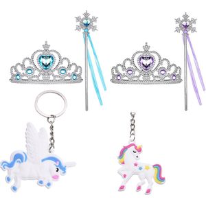 Het Betere Merk - Prinsessen Speelgoed Meisje - Prinses accessoireset - 2 x Kroon (Tiara) - 2 x Toverstaf - Unicorn Hanger - Voor bij je Verkleedkleding - Roze - Paars