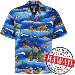 Hawaii Blouse Mannen - Shirt - Hemd ""Varen Rond Hawaii"" - 100% Katoen - Aloha Shirt - Heren - Made in Hawaii Maat XL