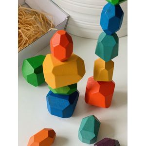 Multi kleuren houten stapelblokken (16st)| Houten stapeltoren |Blokkenset | Blokkentoren |Blanceerblokken | Educatief speelgoed | Cadeau tip