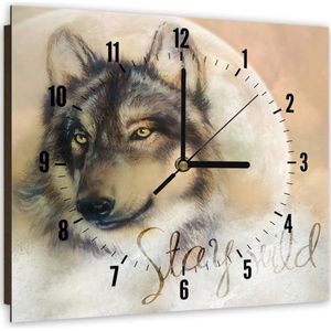 Trend24 - Wandklok - Wolf - Muurklok - Dieren - 60x60x2 cm - Beige