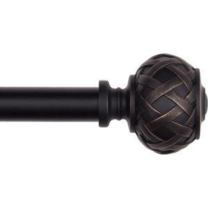 Gordijnroede, uittrekbaar, 91-182 cm, zwart, gordijnroede met rond eindstuk met netstructuur, 91-182 cm, zwart