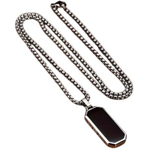 Bovista Ketting - Heren - Staal - Nep zilver - Met Hanger - Zwart
