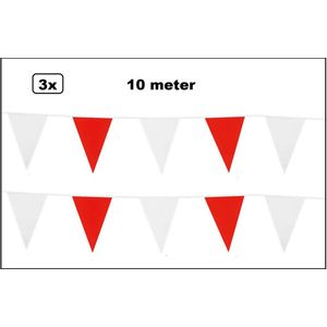 3x Vlaggenlijn rood/wit 10 meter - vlaglijn festival feest party verjaardag thema feest kleur