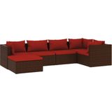 VidaXL 6-delige Loungeset met Kussens - Poly Rattan Bruin