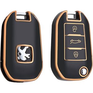 Autosleutel hoesje - TPU Sleutelhoesje - Sleutelcover - Autosleutelhoes - Geschikt voor Citroën -zw-goud- A3 - Auto Sleutel Accessoires gadgets - Kado man vrouw - Cadeau voor man vrouw