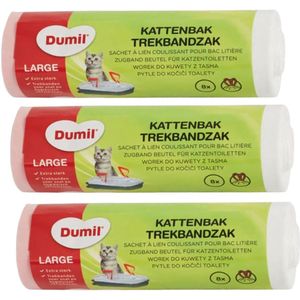 Dumil Kattenbak Zakken - Met Trekband - 15 Liter - 3 Rol - Extra Sterk - 24 Zakken