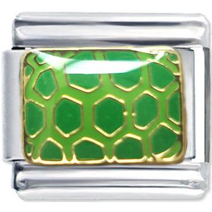 Quiges - Schakel - Bedel - 9mm - charms - Groene Schildpad Huid - Geschikt voor - Nomination- armband - Schakelarmband - italy bedels armband