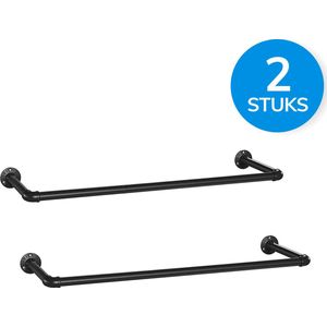 ACAZA Kledingstang - Set van 2 - Garderoberek - Kledingstangen voor aan de muur - 92 cm - Tot 50 kg Draagvermogen - Metaal - Zwart