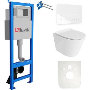LAVITA® Inbouwreservoir Complete Toiletset LAV 101 - Inbouw WC Hangtoilet Wandcloset GALVE Wit Hoogglans - Bedieningsplaat 200.3.1 Wit - Voorwandelement voor toilet 40cm - Installatiesysteem