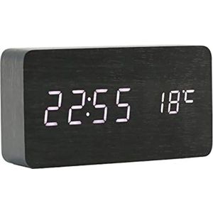 Desk Houten klok Digitaal Instelbare Helderheid 3 Set Alarm Spraakbesturing Grote Weergavetijd Temperatuur, Datum USB-voeding Voor Thuis Kinderen Slaapkamer Kantoor AC11 Black_White