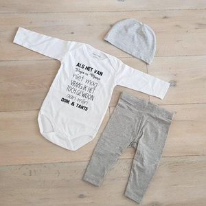 Rompertje Baby met tekst pakje cadeau geboorte meisje jongen set aanstaande zwanger kledingset pasgeboren unisex Bodysuit | Huispakje | Kraamkado | Gift Set babyset kraamcadeau babygeschenk zwangerschap aankondiging cadeau papa mama opa oma oom tante