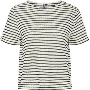 Pieces T-shirt Pcmanilla Ss O-neck Loose Tee Mm 17155073 Cloud Dancer/black Dames Maat - M