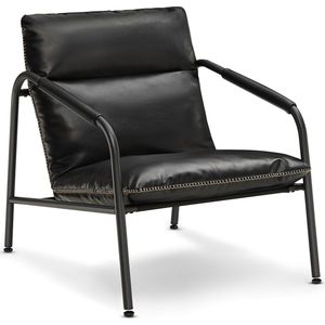 Signature Home Sekh Fauteuil - Loungestoel - Relaxstoel armleuningstoel met metalen frame - kunstleer - met naden - inktzwart