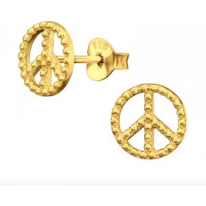 Oorbellen zilver | Oorstekers | Gold plated oorstekers, opengewerkt peace teken met bolletjes details