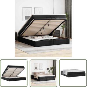 The Living Store Ottoman bed met matrassen 200x200cm kunstleer zwart - Ottoman Bed - Boxspring Bed - Tweepersoons Bed - Hoofdbord Bed - Kunstleder Bed