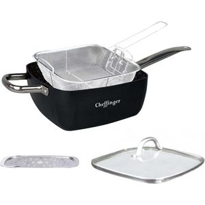 Cheffinger Frituurpan met Deksel - 24cm - Zwart - Inductie