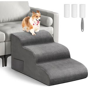 3 treden huisdiertrap met afneembare afdekking - Voor bank en bed - Voor kleine honden met verwijderbaar wieltje