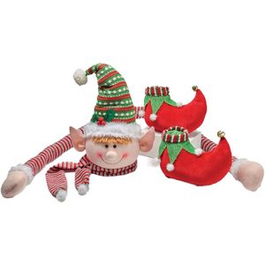Viv! Christmas Kerstbeeld - Elf Hoofd Kerstboomknuffelaar / Piek met Armen en Voeten - set van 3 - rood groen