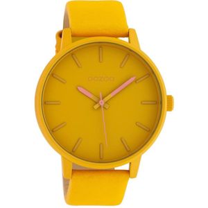 OOZOO Timepieces - Abrikoos goudkleurige horloge met abrikoos goudkleurige leren band - C10380 - Ø45