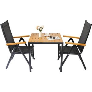 J&R Tuinset - Balkonset - Kleine tuinset - 2 personen - Tafel en 2 stoelen - Verstelbare tuinstoelen - Hout met metaal