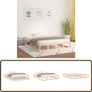 vidaXL Bedframe - Massief Hout - 180x200 cm Houten Bedframe - Massief Grenenhout - Stabiel Bedframe - Lattenbodem - Super King Size
