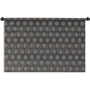 Wandkleed Luxe patroon - Luxe patroon van zwarte zeshoeken tegen een grijze achtergrond Wandkleed katoen 180x120 cm - Wandtapijt met foto XXL / Groot formaat!