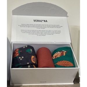 Veraluna sokken giftbox - Biologisch katoen - maat 39-42 - koffie-thee - herfstblaadjes