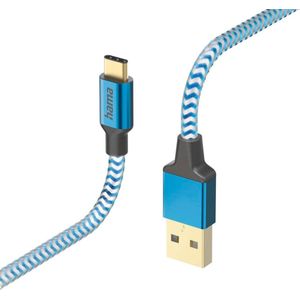 Hama Reflective USB-A naar USB-C Kabel - Oplaadkabel geschikt voor Samsung / Android - Gevlochten nylon - 3A USB 2.0 - 480Mbps - 150cm - Blauw