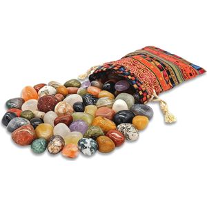 Edelsteenset ""Colludo"" | Natuurlijke trommelstenen in verschillende maten | Praktisch in kleurrijke stoffen zak, L (2.5 - 3.5 cm), natuursteen