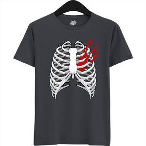 Smoking Heart Ribcage - Halloween Ribbenkast Dames / Heren Unisex T-shirt - Grappig Kostuum Shirt Idee Volwassenen - T-Shirt - Unisex - Mouse Grey - Maat XL