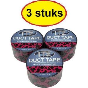 IT'z Duct Tape 37- Koe Roze / Zwart 3 stuks  48 mm x 10m  |  tape - plakband - ducktape - ductape