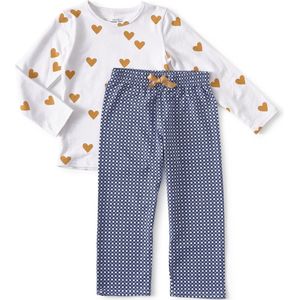 Little Label Pyjama Meisjes - Maat 98-104 - Blauw, Okergeel - Zachte BIO Katoen