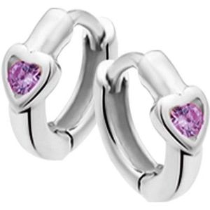 klapoorringen hart paars zirkonia zilver wit 1017985
