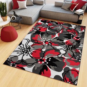 Tapiso Maya Vloerkleed Rood Grijs Woonkamer Gebloemd Tapijt Maat- 120x170