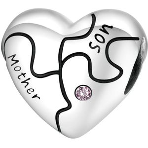 Moeder zoon hart zirkonia bedel | familie bead | Zilverana | geschikt voor alle bekende merken | 925 zilver | moederdag