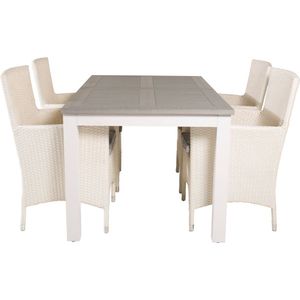 Albany tuinmeubelset tafel 90x152/210cm en 4 stoel Malin wit, grijs, crèmekleur.