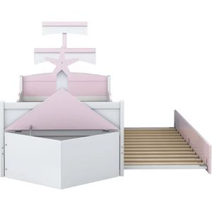 Houten kinderbed - Zeilbootvorm - Lades - Opbergkast Aan Het Einde Van Het Bed - Eenpersoonsbed - Roze