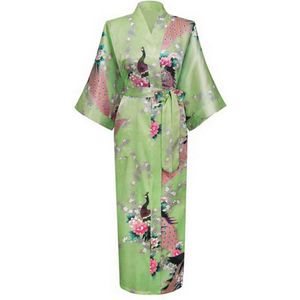 KIMU® Kimono Lichtgroen Satijn - Maat L-XL - Ochtendjas Yukata Kamerjas Badjas - Onder De Knie Carnaval