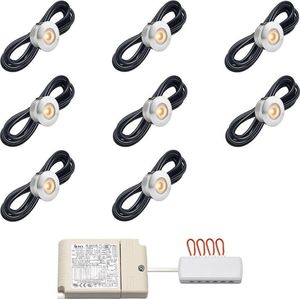 LED terrasoverkapping inbouwspot Aragon inclusief trafo - i.c.m. Somfy IO / veranda / carport / serre / LED buitenverlichting / 3W / dimbaar / warmwit - set van 8 stuks