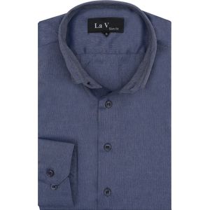 La V heren overhemd slim fit met strijkvrij blauwe jean XXL