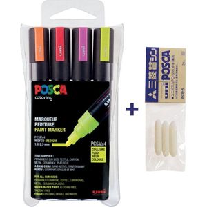 Posca PC-5M Marker set – Fluor kleuren + 3 vervanbare tips