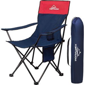 Inklapbare campingstoel tot 120 kg met verstelbare armleuning - vissersstoel strandstoel opvouwbaar licht en compact - bekerhouder en tas inbegrepen - blauw