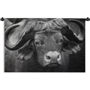 Wandkleed Dierenprofielen in Zwart-Wit - Dierenprofiel kafferbuffel in zwart-wit Wandkleed katoen 180x120 cm - Wandtapijt met foto XXL / Groot formaat!