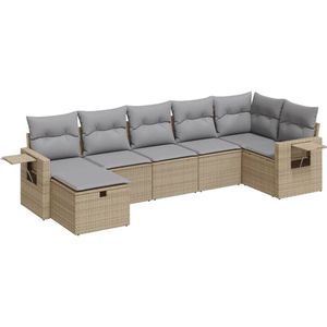 vidaXL - 7-delige - Loungeset - met - kussens - poly - rattan - beige
