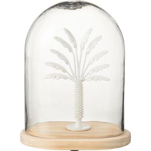 J-Line decoratie stolp Palmboom - glas/metaal - wit/naturel - large