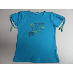 T shirt - Korte mouwen - Meisjes - Bloemenmeisje- Turquoise - 4 jaar 104