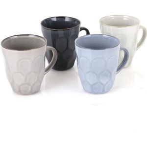 Beker, Mok, Set van 4 Stuks, 325 ML, Gedeukt Effect, Keramiek - Barbary & Oaks-sFossil