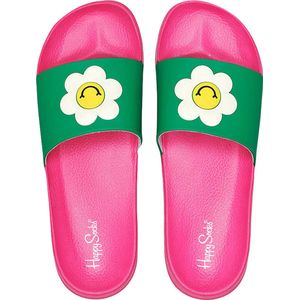 Happy Socks slippers smiley daisy roze / groen - 36-37
